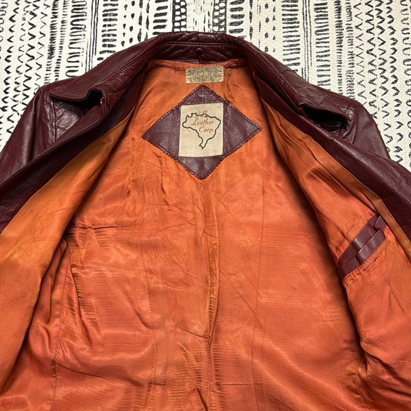 “J B Leather Corp” dark ruby red / brown style leather jacket - Picture 4 of 9